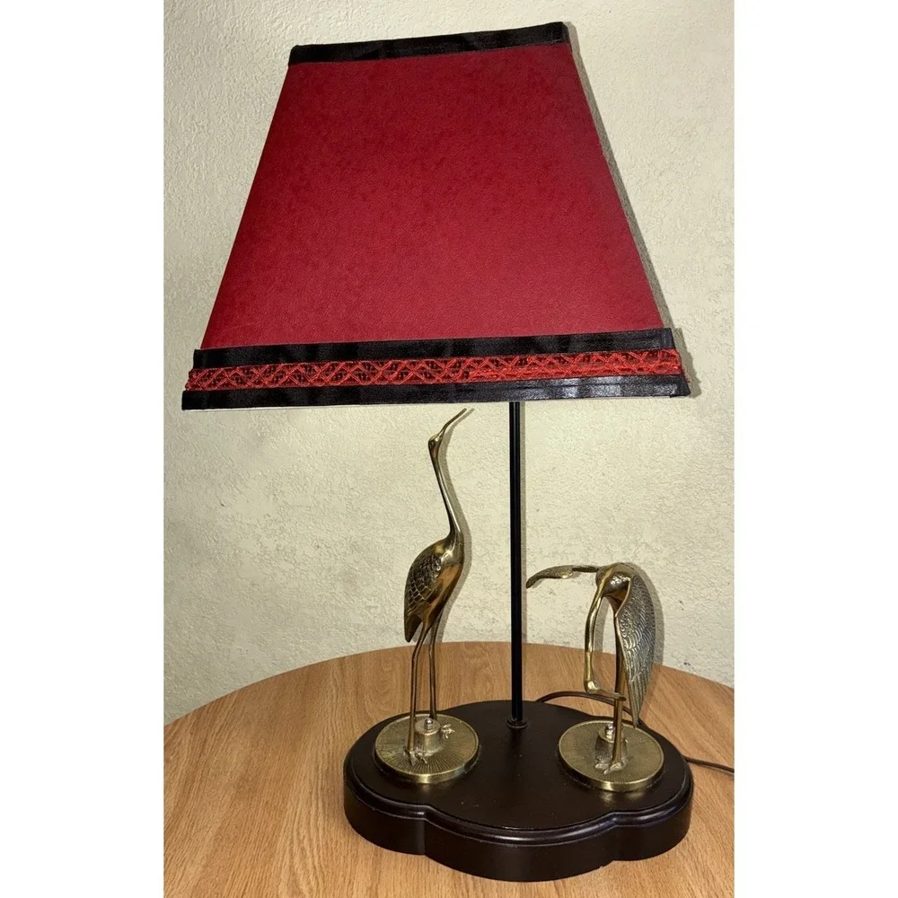 Leviton  Lamp Cranes Brass Wood‎ Red Egret Heron 24